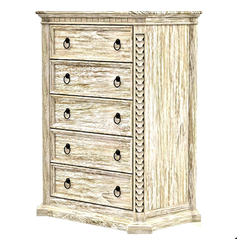 Nimbus Hand Carved Solid Wood Tall Dresser With 5 Drawers