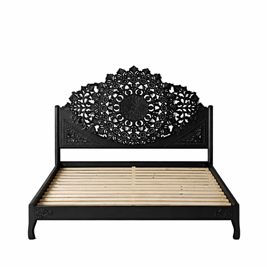 Shahi Mughal Hand-Carved Indian Solid Wood Platform Bed & Bedroom Collection