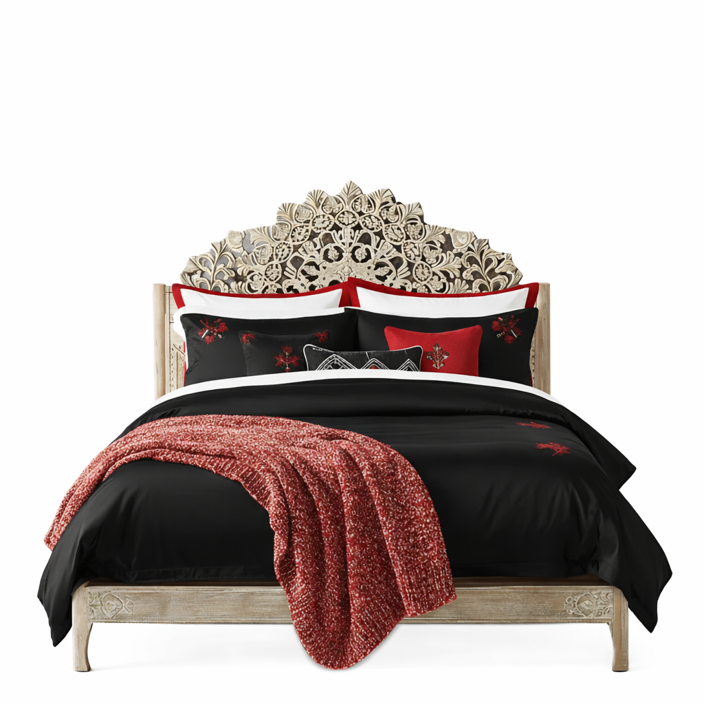 Shahi Mughal Hand-Carved Indian Solid Wood Platform Bed & Bedroom Collection