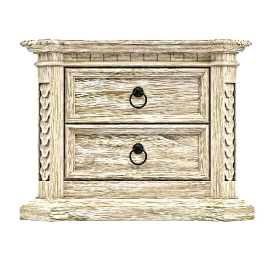 Nimbus Rustic Solid Wood Hand-Carved Nightstand With 2 Drawers