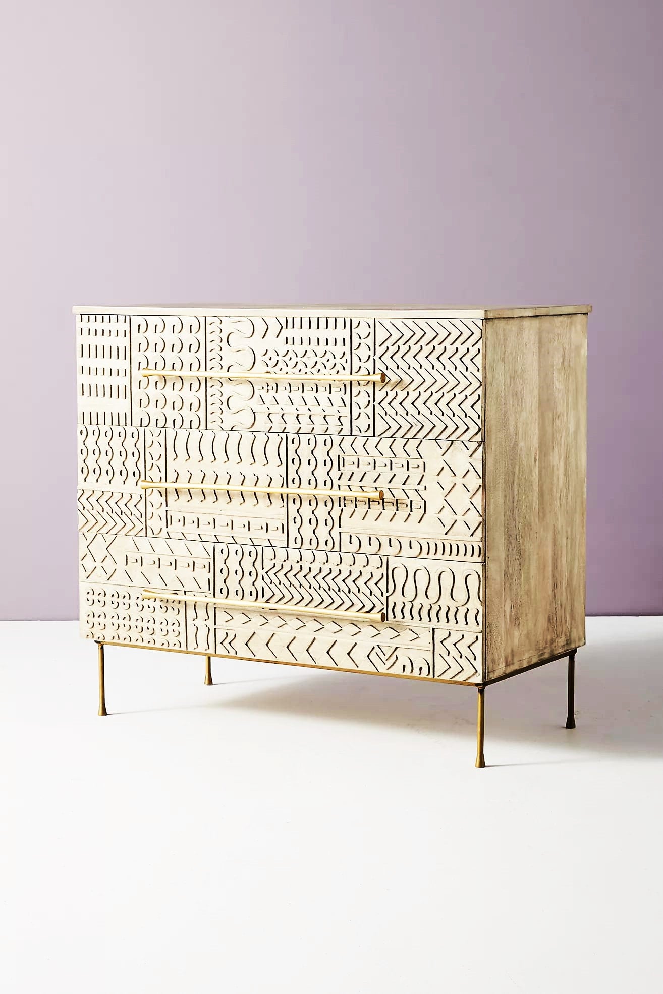 Hand Carved-Patchwork 3 Drawer Dresser