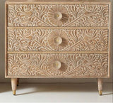 Bohemian Indian Hand carved Three Drawer Dresser