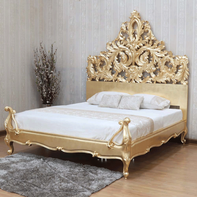 Crown Gold Leaf Hand Carved Bed Frame