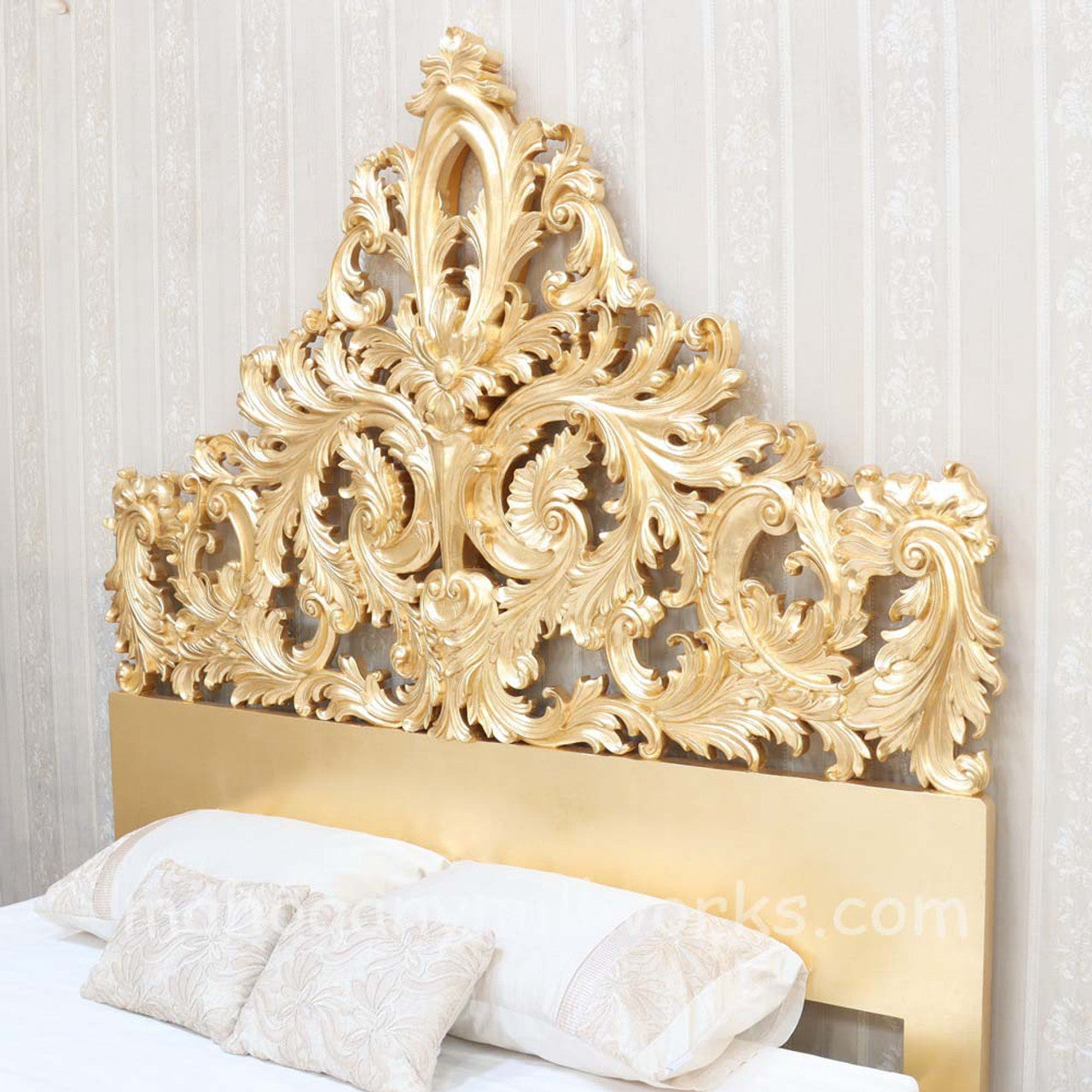 Crown Gold Leaf Hand Carved Bed Frame