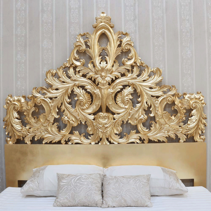 Crown Gold Leaf Hand Carved Bed Frame