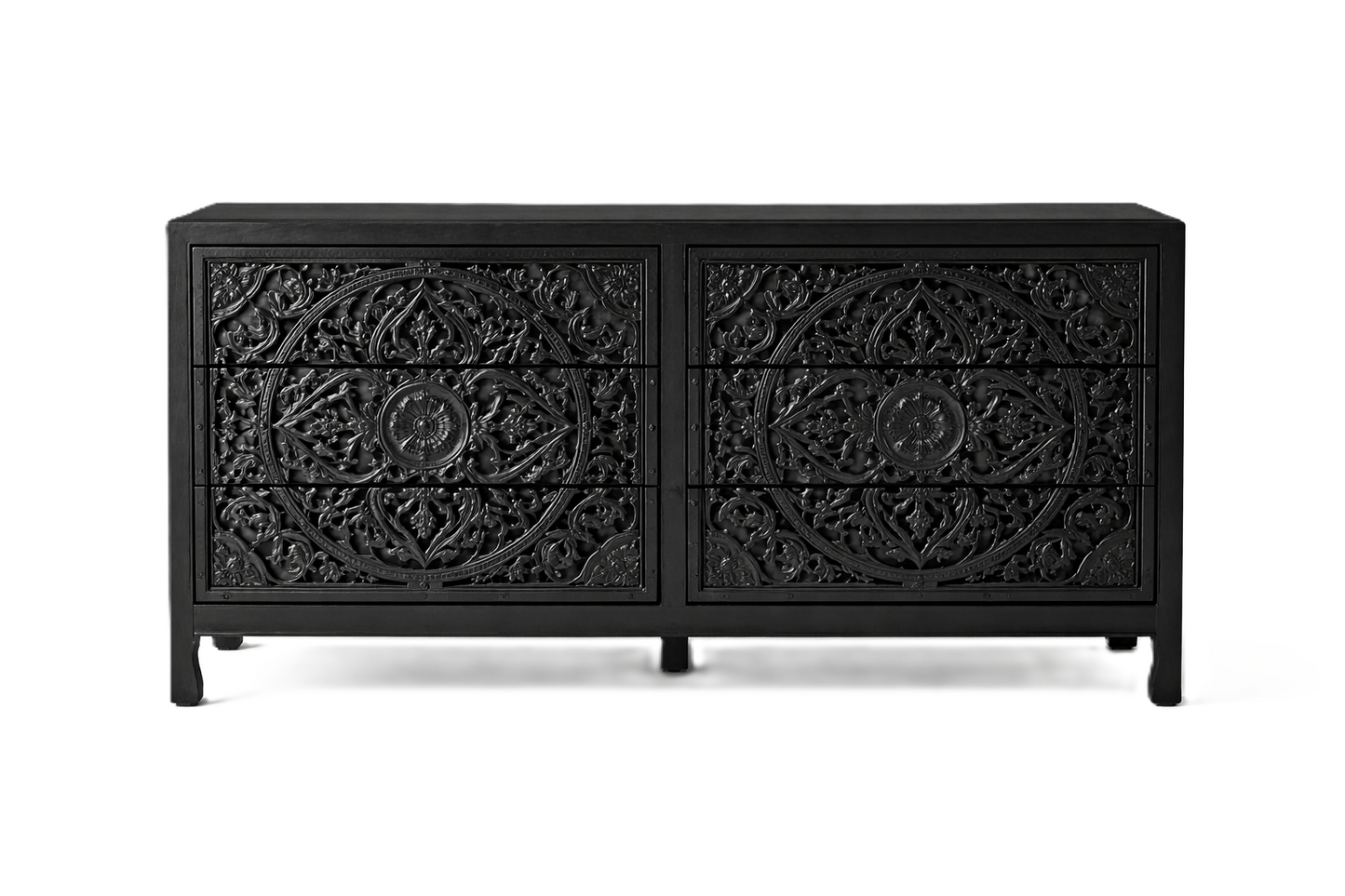 Indian Hand-Carved Wood Canopy Platform Platform Bed Frame