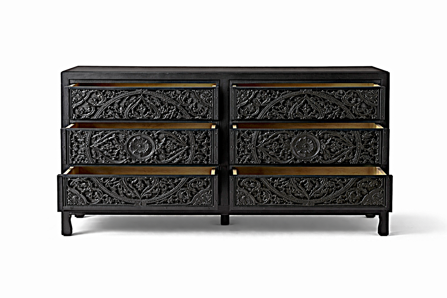 Indian Hand-Carved Wood Canopy Platform Platform Bed Frame