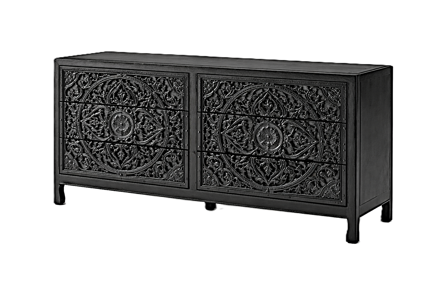 Indian Hand-Carved Wood Canopy Platform Platform Bed Frame