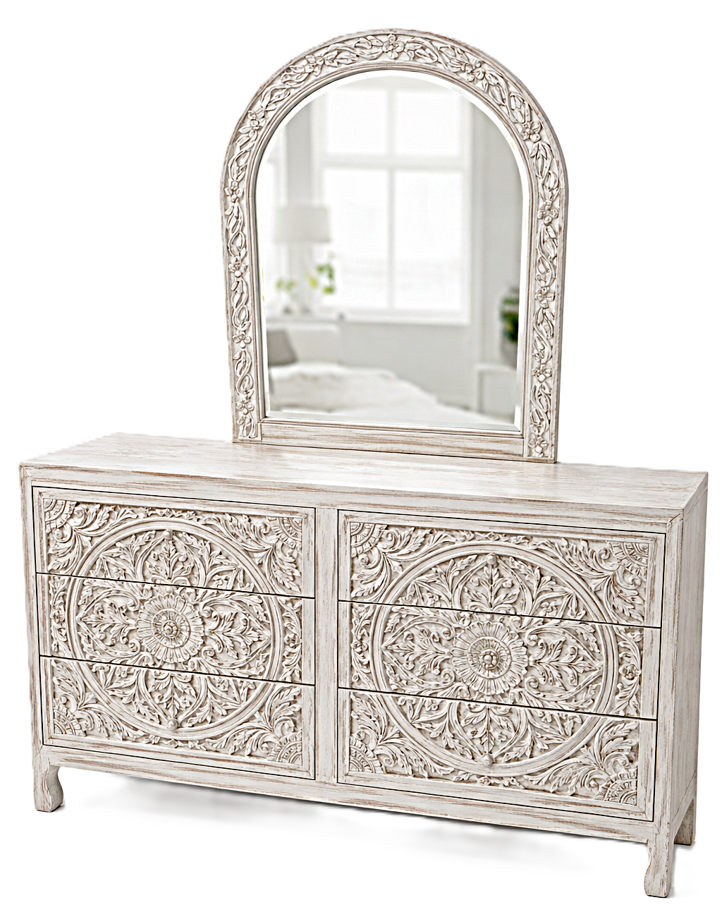 Indian Hand-Carved Wood Canopy Platform Platform Bed Frame