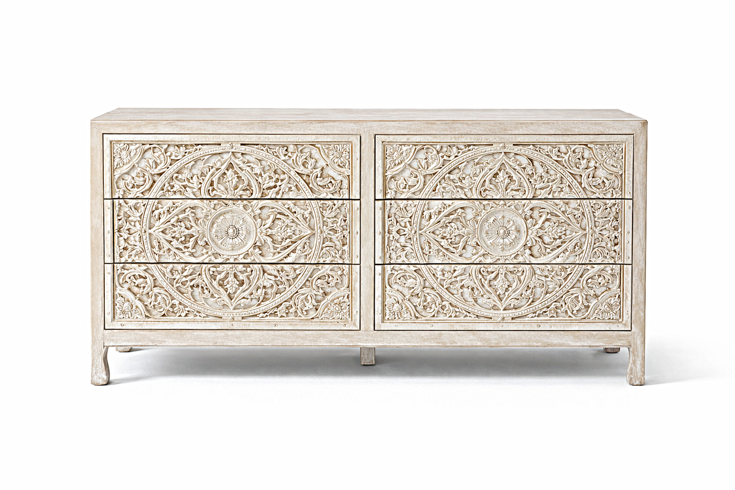 Indian Hand-Carved Wood Canopy Platform Platform Bed Frame