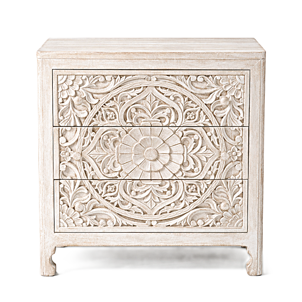 Indian Hand-Carved Wood Canopy Platform Platform Bed Frame