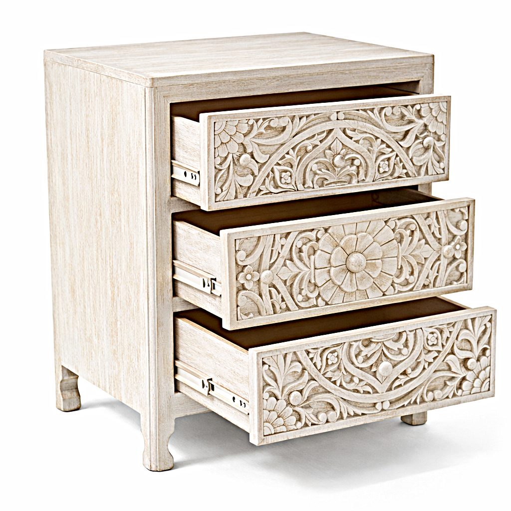 Indian Hand-Carved Wood Canopy Platform Platform Bed Frame