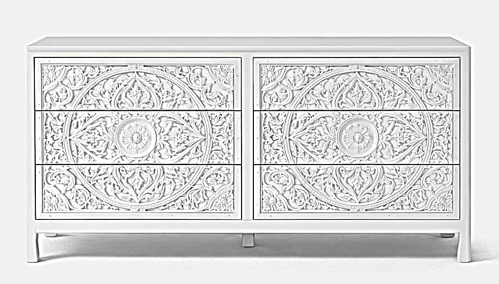 Indian Hand-Carved Wood Canopy Platform Platform Bed Frame