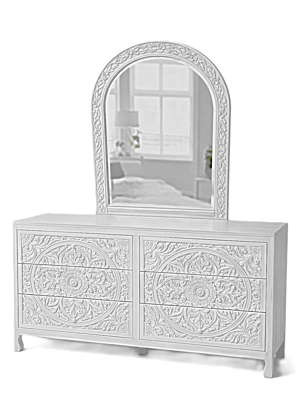 Indian Hand-Carved Wood Canopy Platform Platform Bed Frame