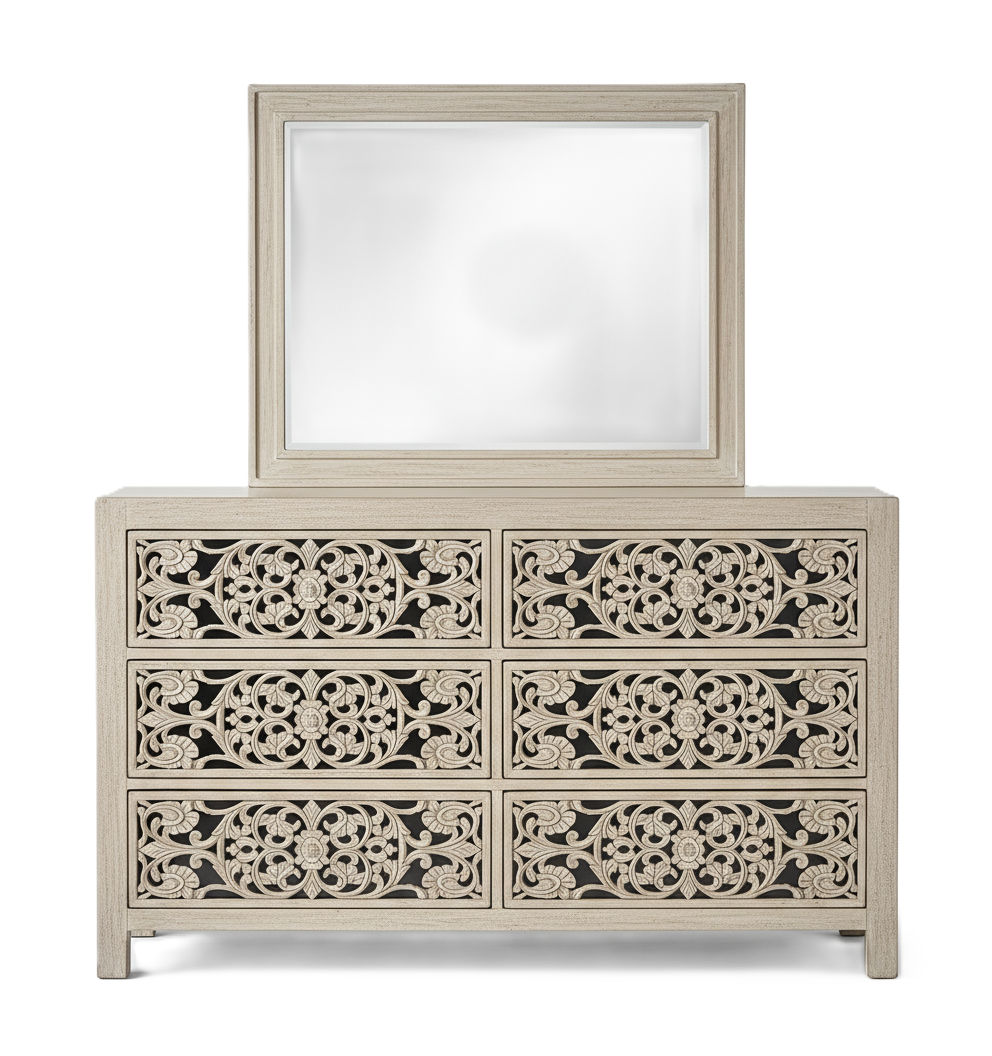Shahi Mughal Hand-Carved Indian Solid Wood Platform Bed & Bedroom Collection