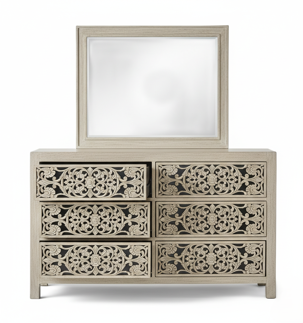Shahi Mughal Hand-Carved Indian Solid Wood Platform Bed & Bedroom Collection