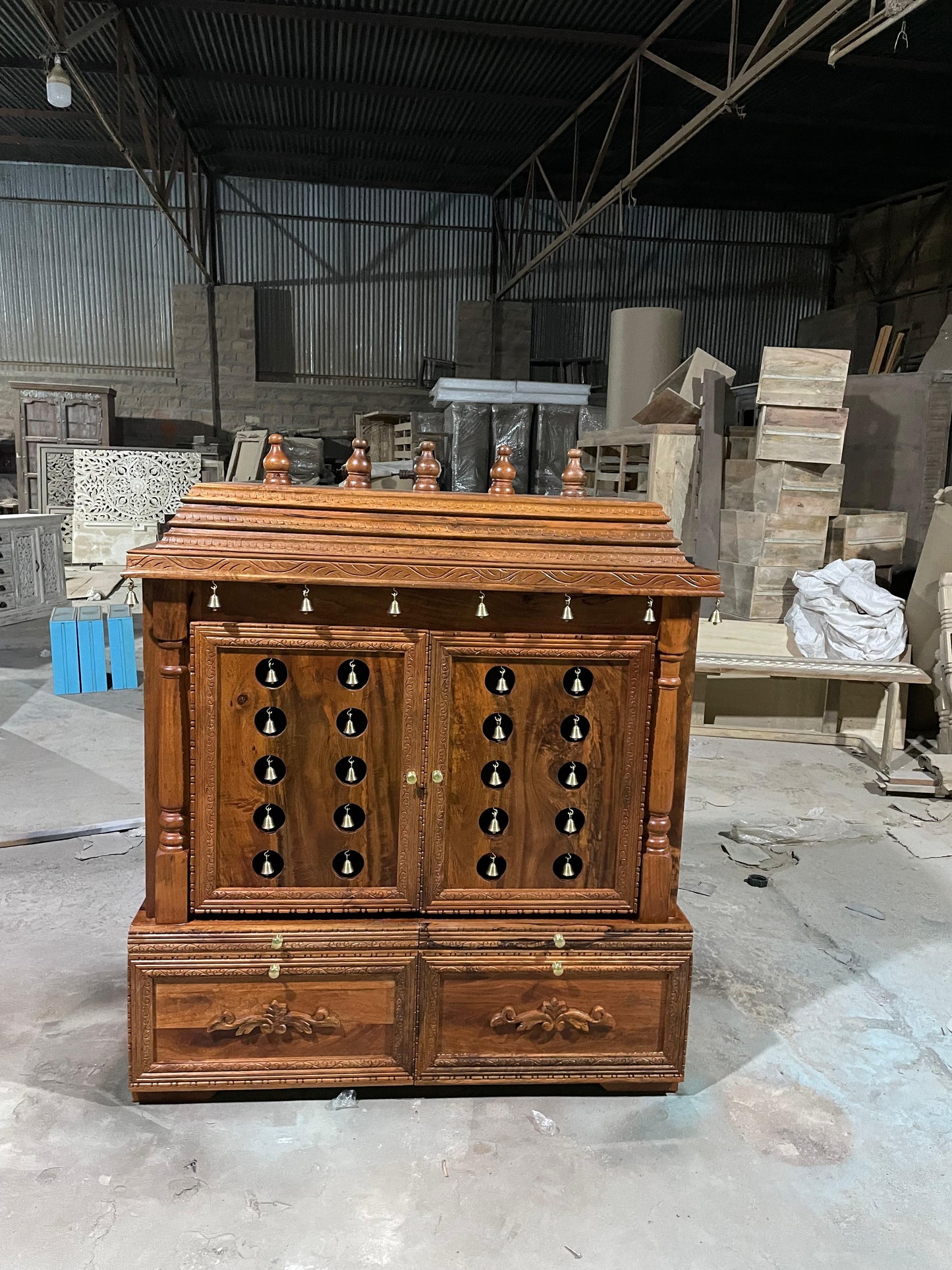 Astha Hand Carved Indian Solid Wood Indoor Temple / Mandir