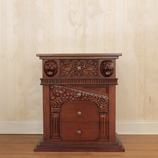 Lion Head Hand Carved Gothic Style Night Stand