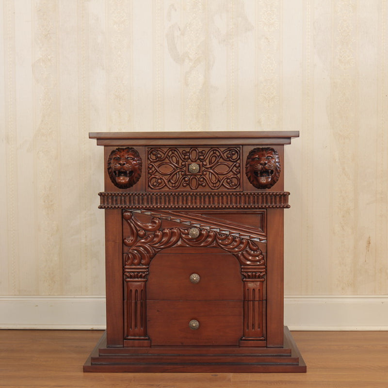 Lion Head Hand Carved Gothic Style Night Stand