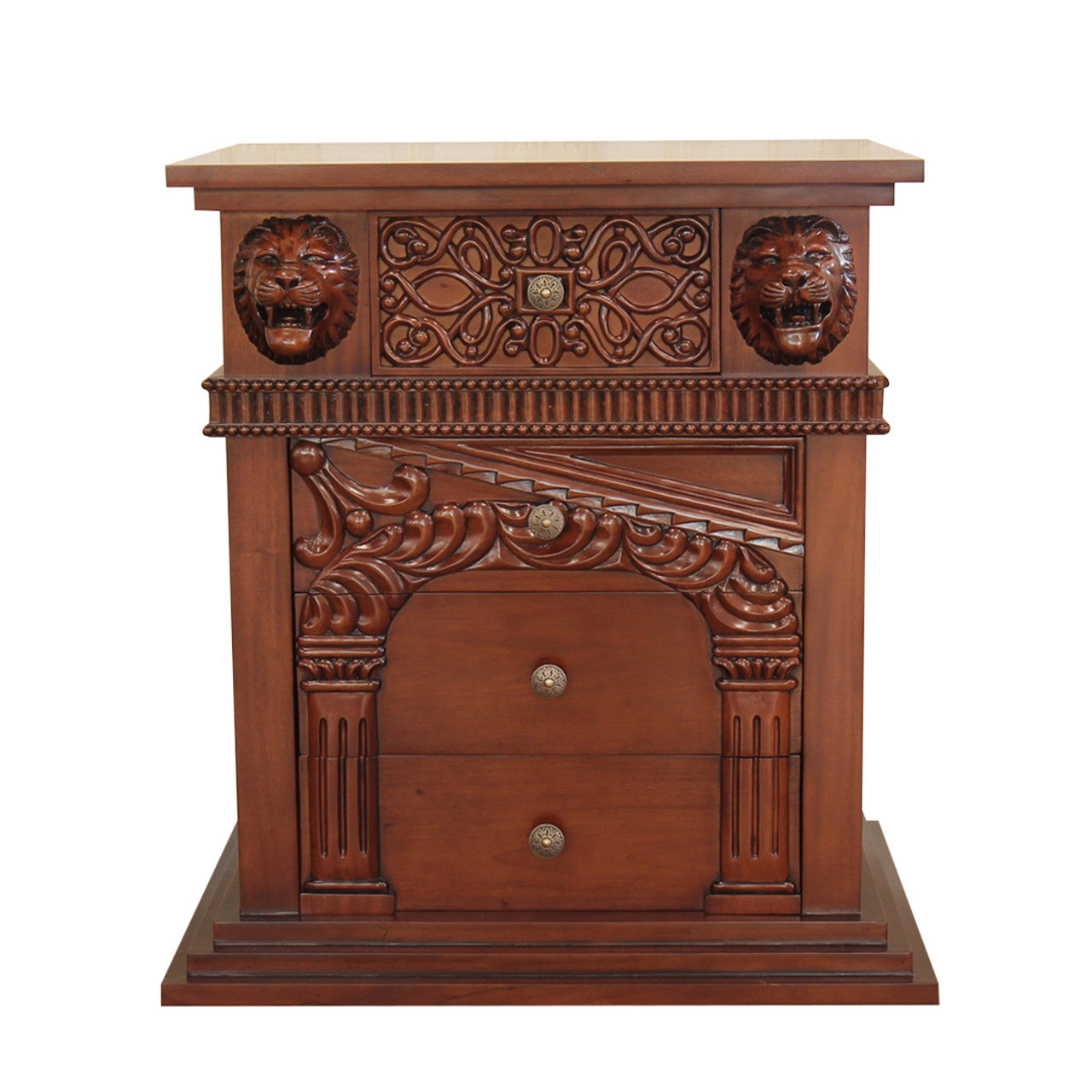 Lion Head Hand Carved Gothic Style Night Stand