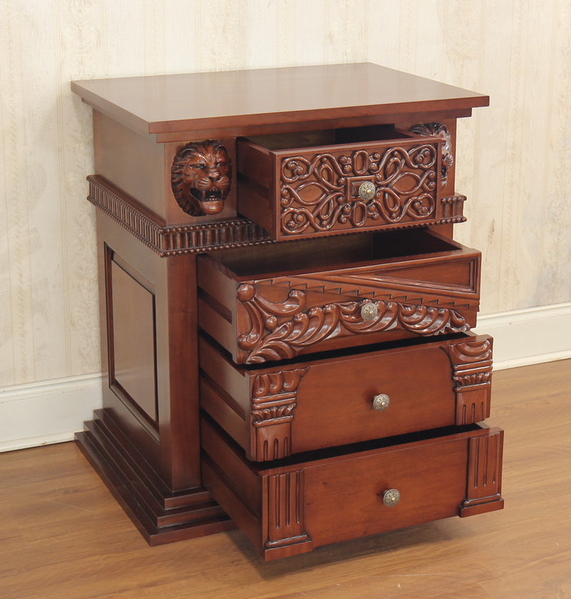 Lion Head Hand Carved Gothic Style Night Stand