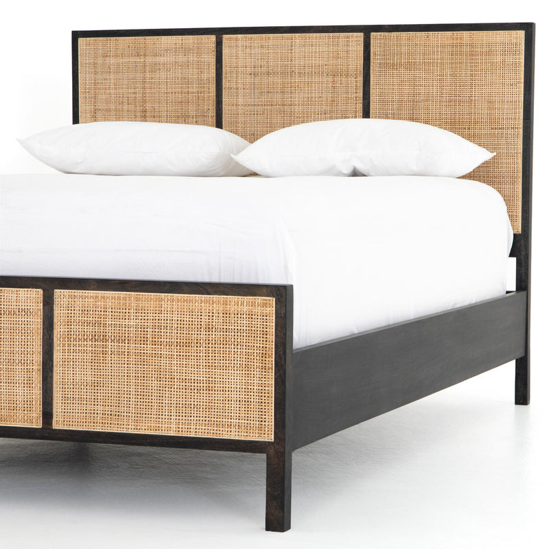 Rattan Woven Cane Platform Bed Frame