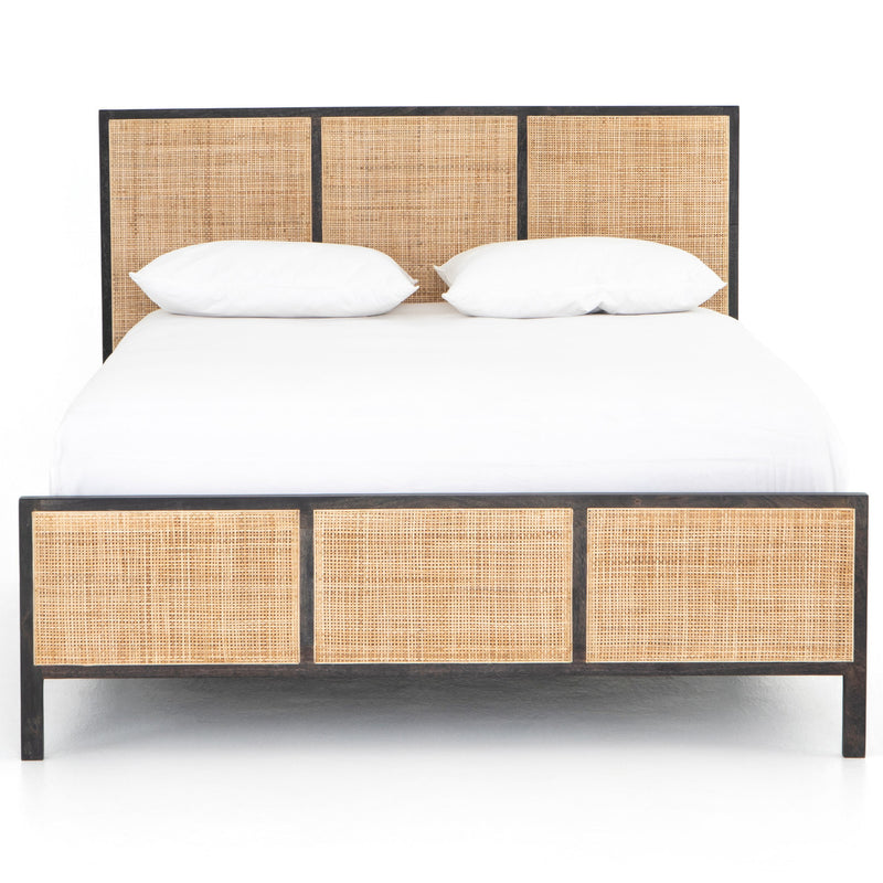 Rattan Woven Cane Platform Bed Frame