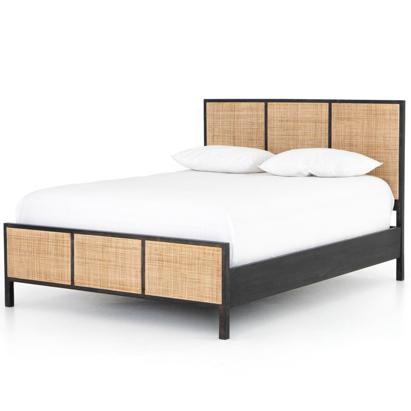 Rattan Woven Cane Platform Bed Frame