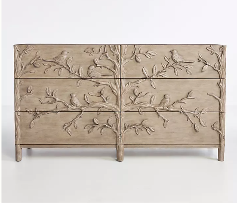 Hand Carved Ornithology Six-Drawer Dresser