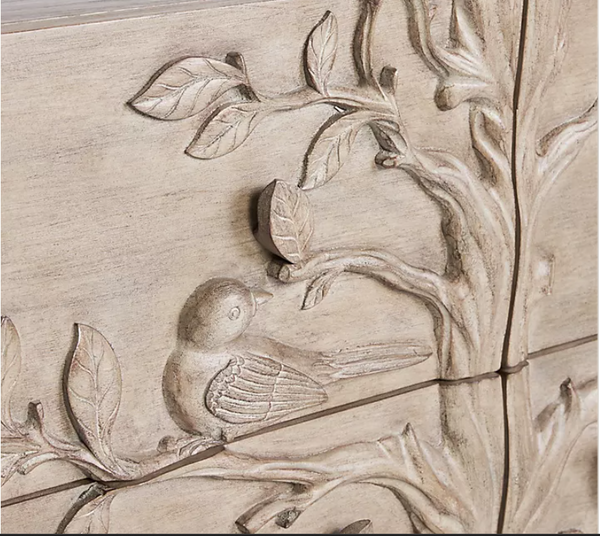 Hand Carved Ornithology Six-Drawer Dresser