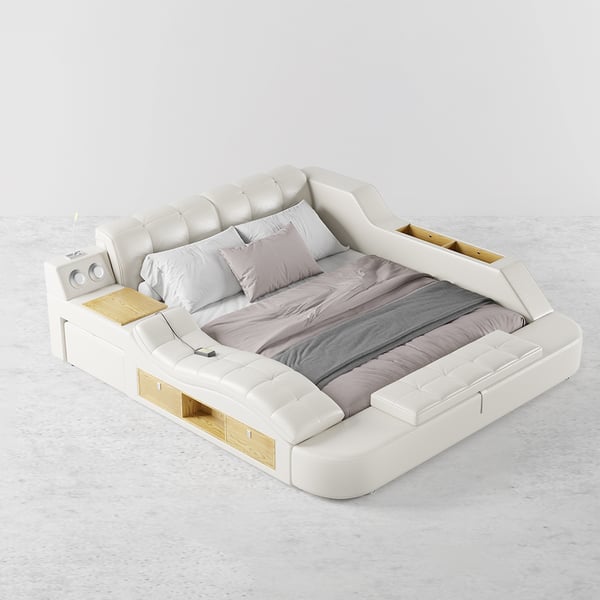 Sash Tufted Upholstered Platform Bed with Massage, Storage, Led Light & Speaker