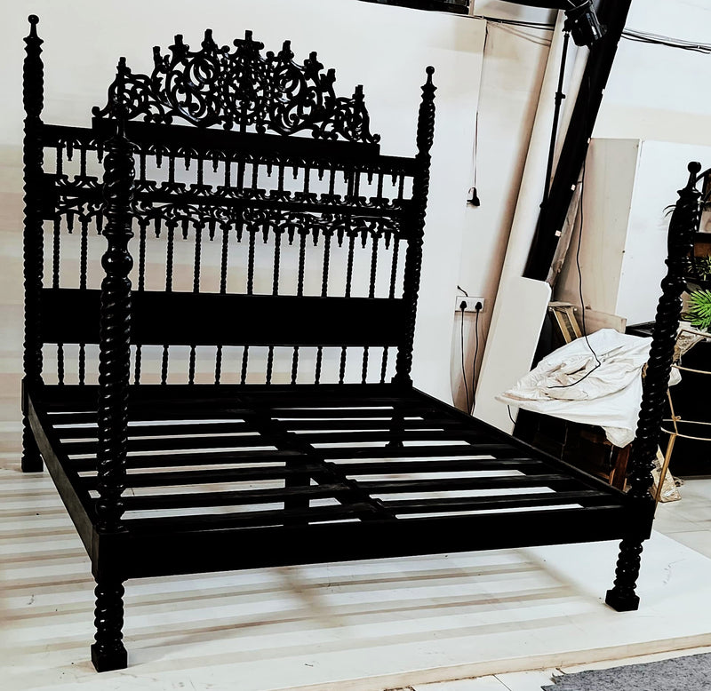 Spiral Kabak Hand Carved Solid Wooden Bed Frame