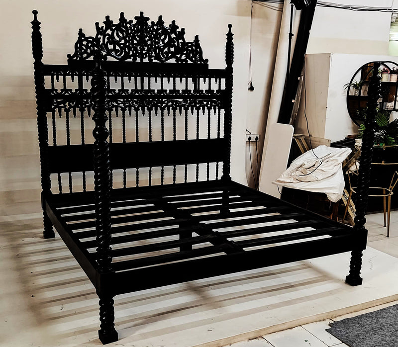 Spiral Kabak Hand Carved Solid Wooden Bed Frame