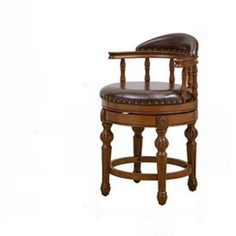 Arrow Solid Wood Round Top Bistro Stool with Foot Pedestal, and Nailhead Embellishment – handcrafted solid wood furniture