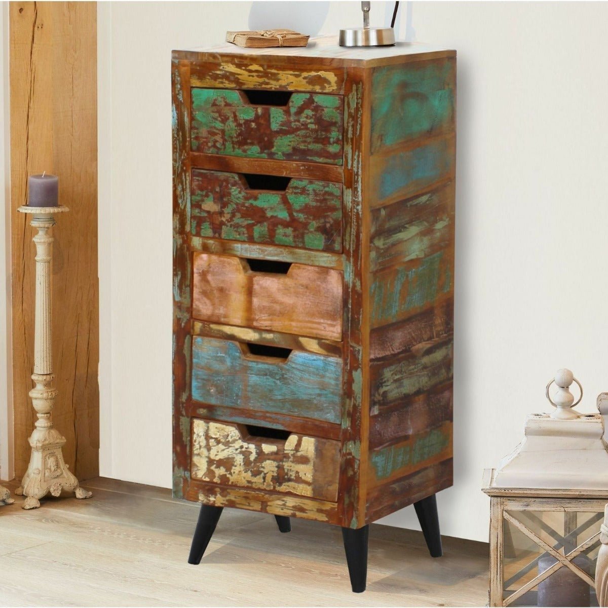 Aspen Reclaimed Industrial Chest of 5 Drawers – handcrafted solid wood furniture