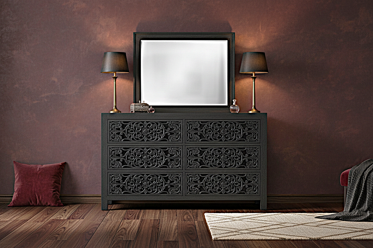 Shahi Mughal Hand-Carved Indian Solid Wood Platform Bed & Bedroom Collection