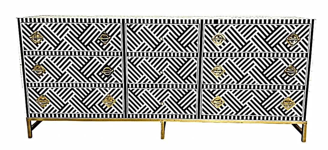 Bone Inlay Handmade Dresser of Drawer Black and white color with 9 drawers – handcrafted solid wood furniture