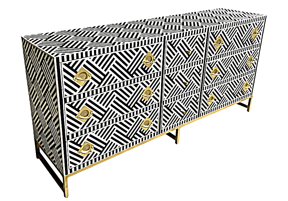 Bone Inlay Handmade Dresser of Drawer Black and white color with 9 drawers – handcrafted solid wood furniture