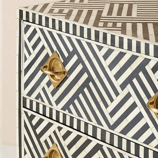 Bone Inlay Handmade Dresser of Drawer Black and white color with 9 drawers – handcrafted solid wood furniture