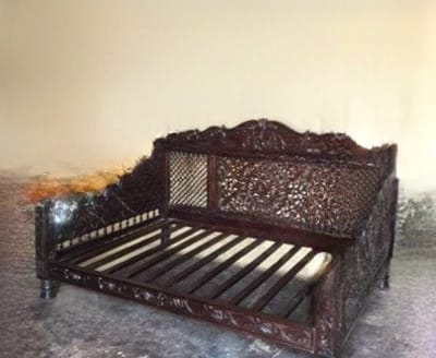 Hand Carved Solid Wooden Canopy Queen Size Daybed / Hand Made Daybed