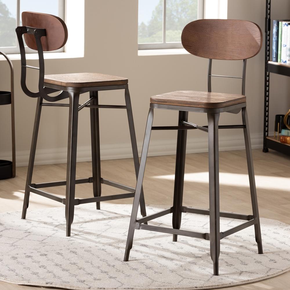 Clark Rustic Industrial Style Counter Stool Set of 2 – handcrafted solid wood furniture