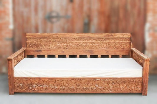 Dalia Hand Carved Indian Solid Wooden Daybed – handcrafted solid wood furniture