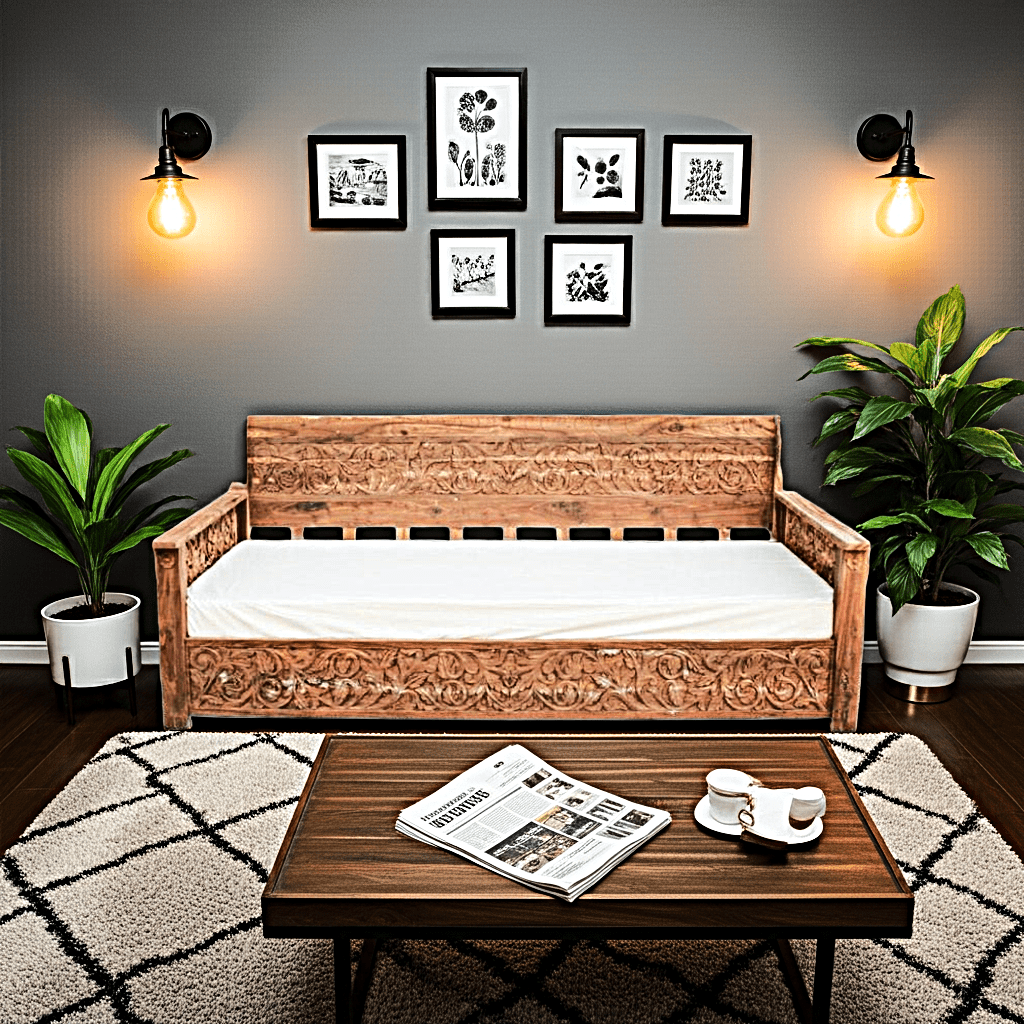 Dalia Hand Carved Indian Solid Wooden Daybed by Furniture Home LLC – handcrafted solid wood furniture made in India
