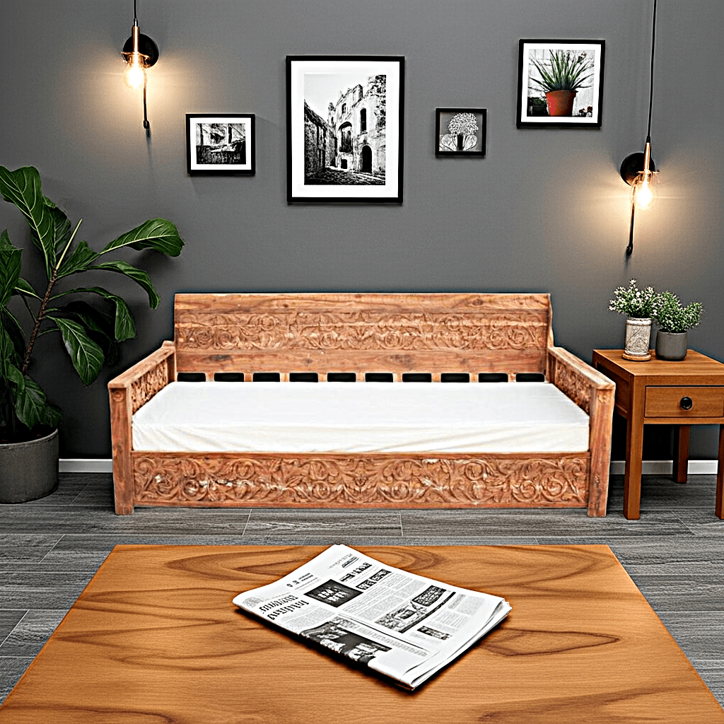 Dalia Hand Carved Indian Solid Wooden Daybed – handcrafted solid wood furniture