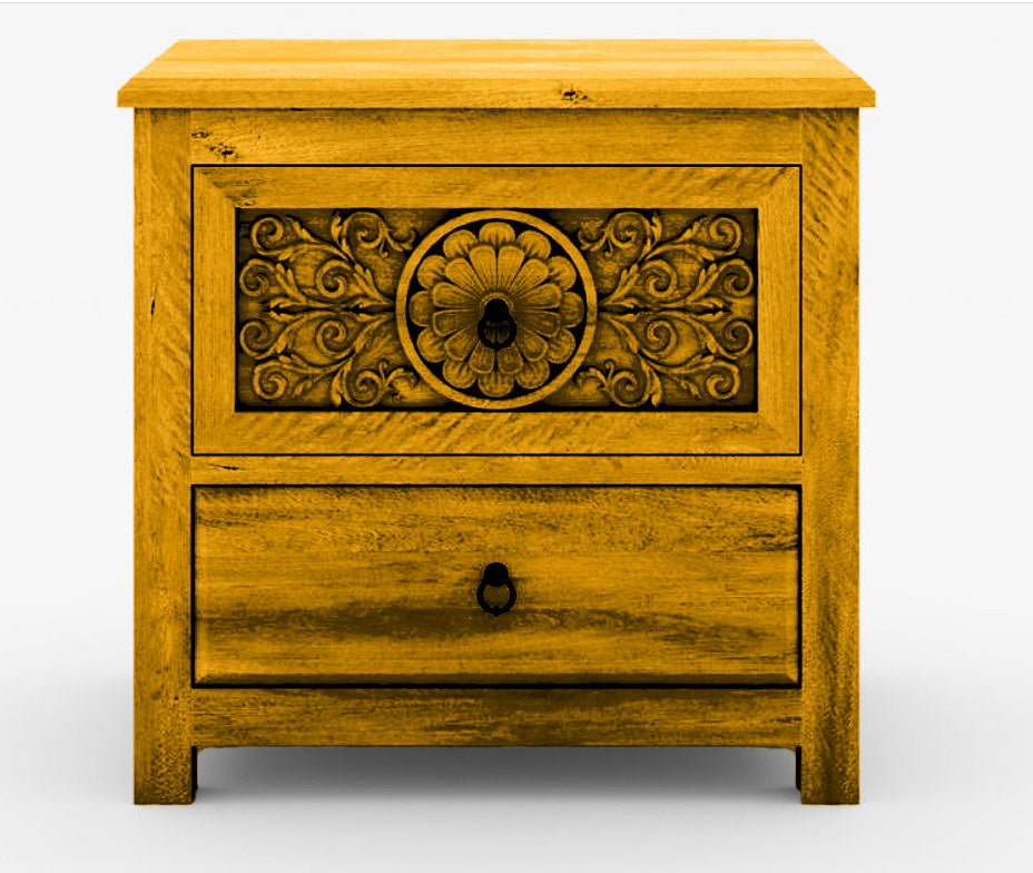 Dynasty Mughal Hand Carved Solid Wooden 2 - Drawer Bedside / Nightstand – handcrafted solid wood furniture