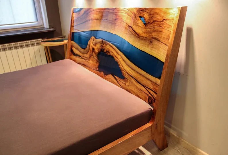 Epoxy Blue Nile Solid Wooden Bed – handcrafted solid wood furniture