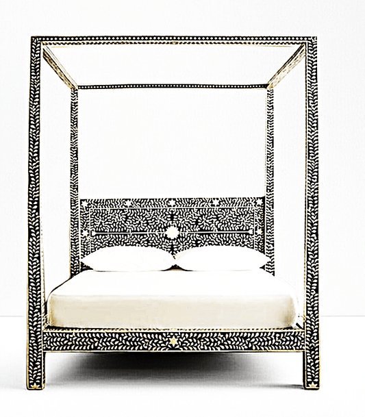 Fontana Bone Inlay 4 Post Bed – handcrafted solid wood furniture
