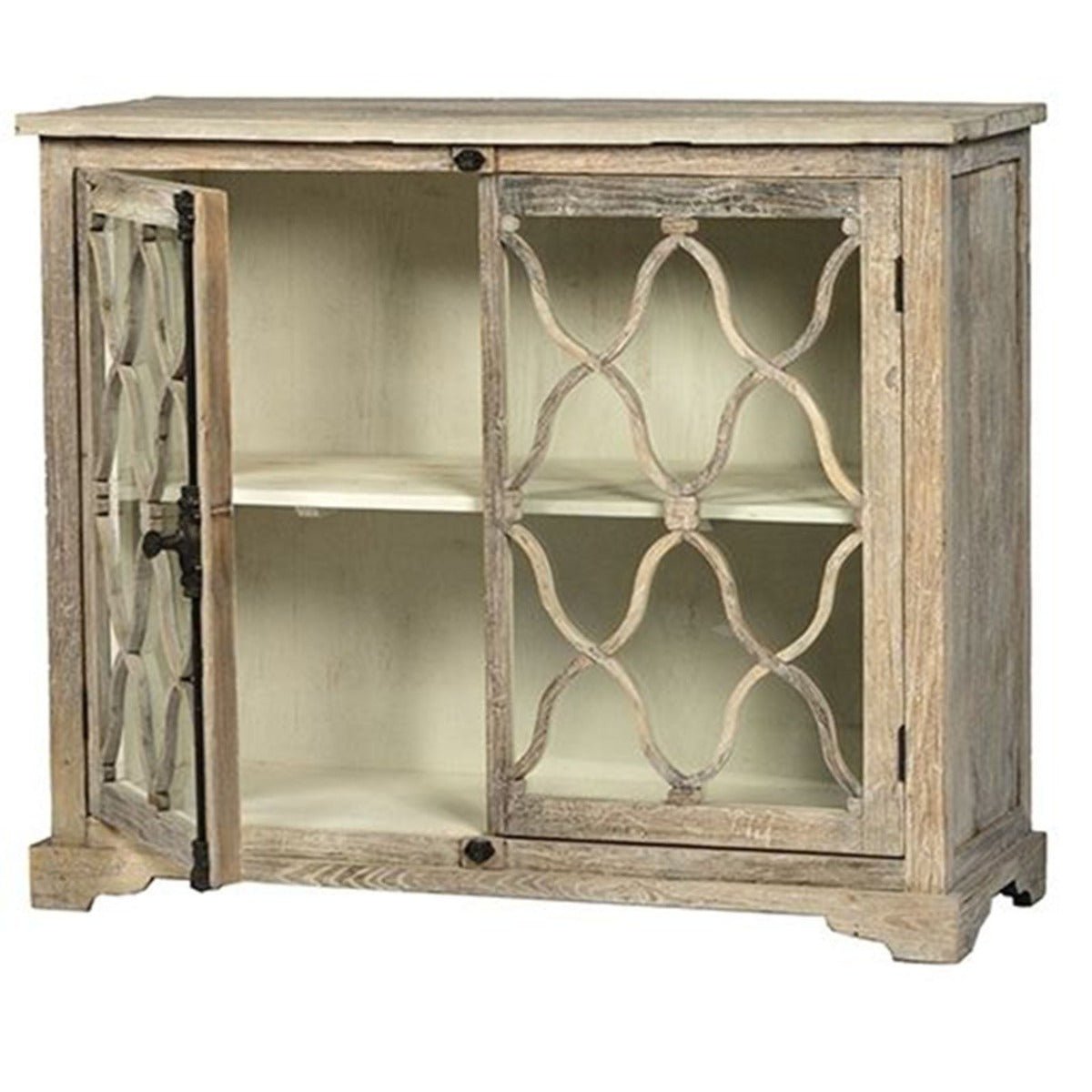 FRENCH ARCHED CARVED GLASS DOOR SIDEBOARD WHITEWASH – handcrafted solid wood furniture