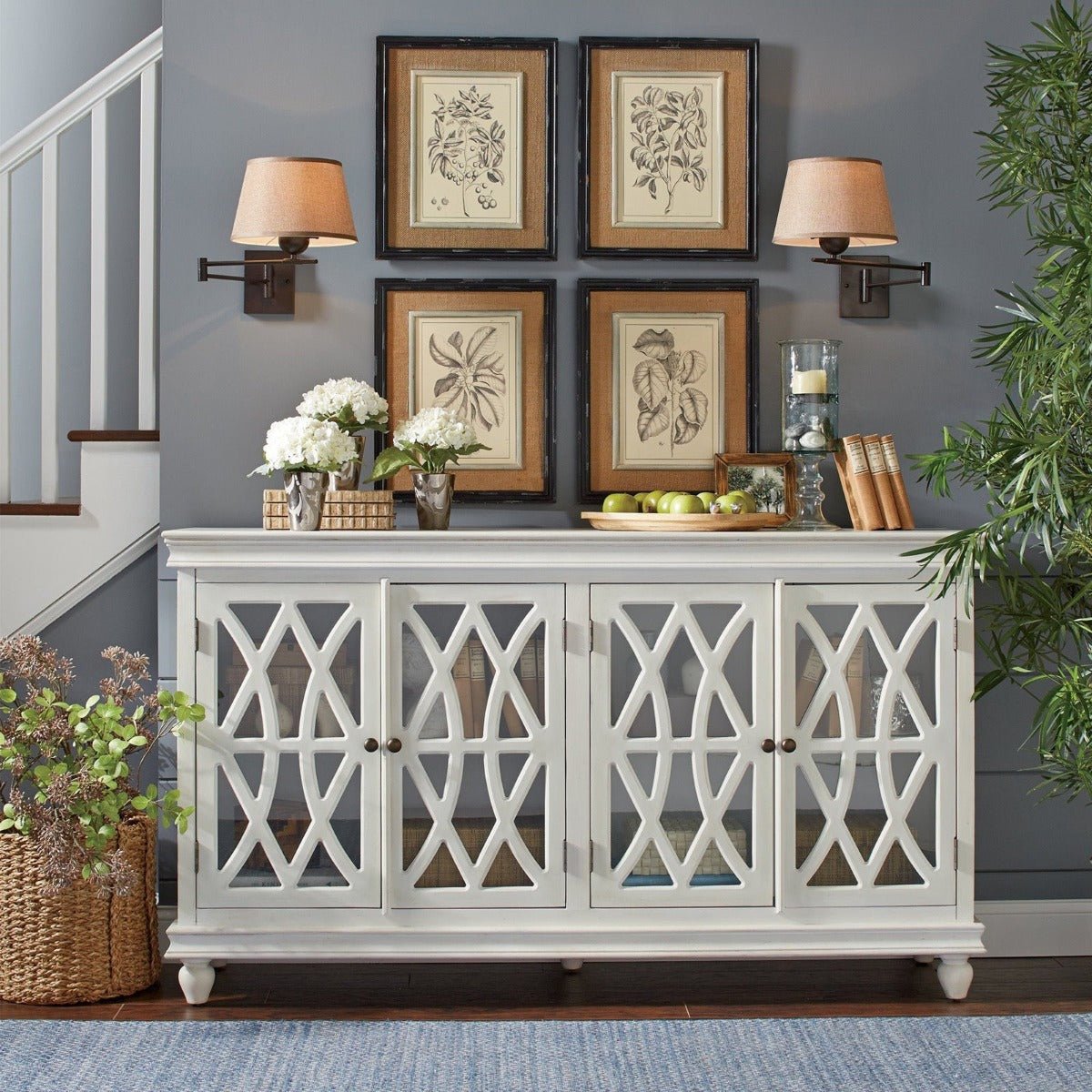 FRENCH ARCHED WHITE GLASS DOOR SIDEBOARD – handcrafted solid wood furniture