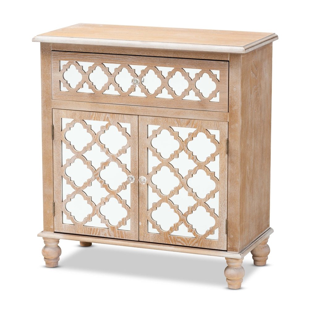 Glam Wooden Rustic Mirrored Storage Cabinet – handcrafted solid wood furniture